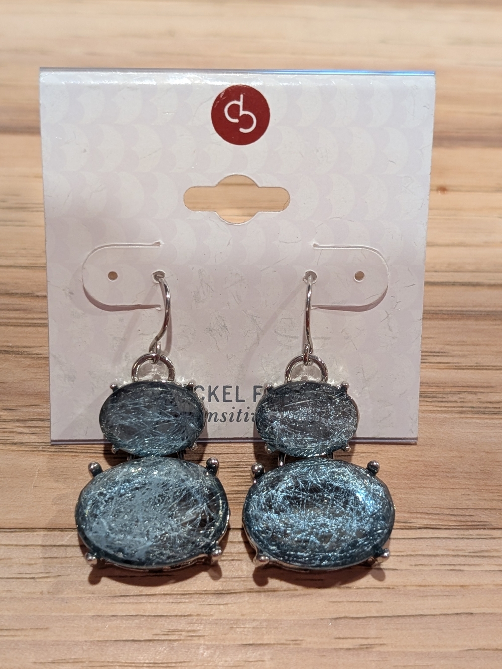 Source Unknown Silver and Blue Double-Drop Earrings